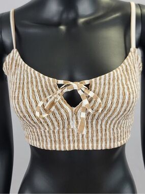 Lusana Boemi Striped Cotton Crop Top in White & Brown XS/S NWT